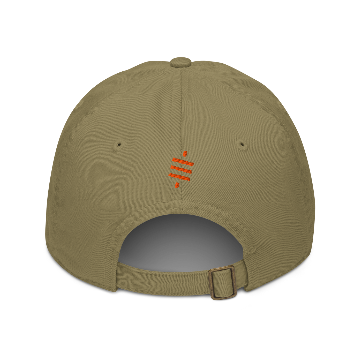 Sats Symbol organic bitcoin dad hat in Jungle, back view.