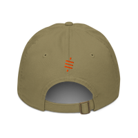 Sats Symbol organic bitcoin dad hat in Jungle, back view.