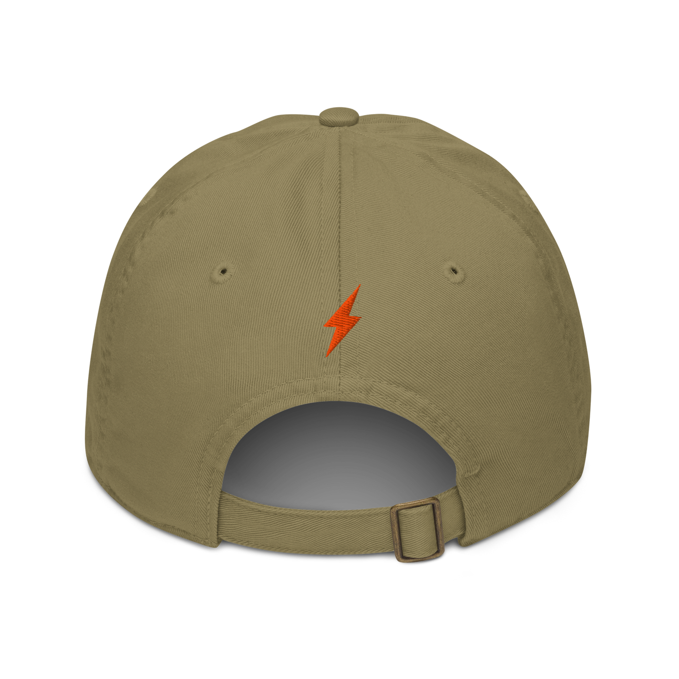 Lightning organic bitcoin dad hat in Jungle, back view.