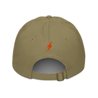 Lightning organic bitcoin dad hat in Jungle, back view.