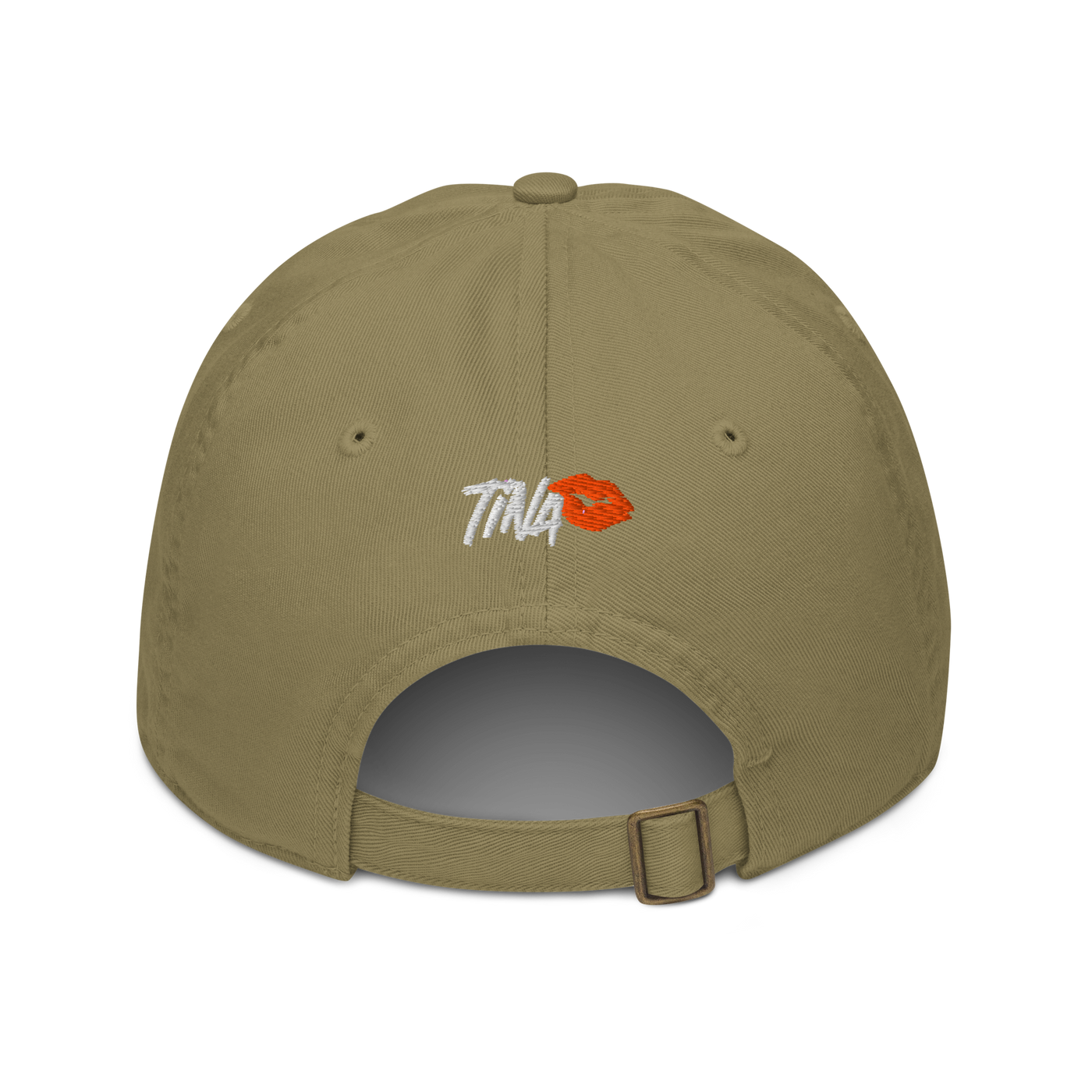 TINA organic bitcoin dad hat in Jungle, back view.