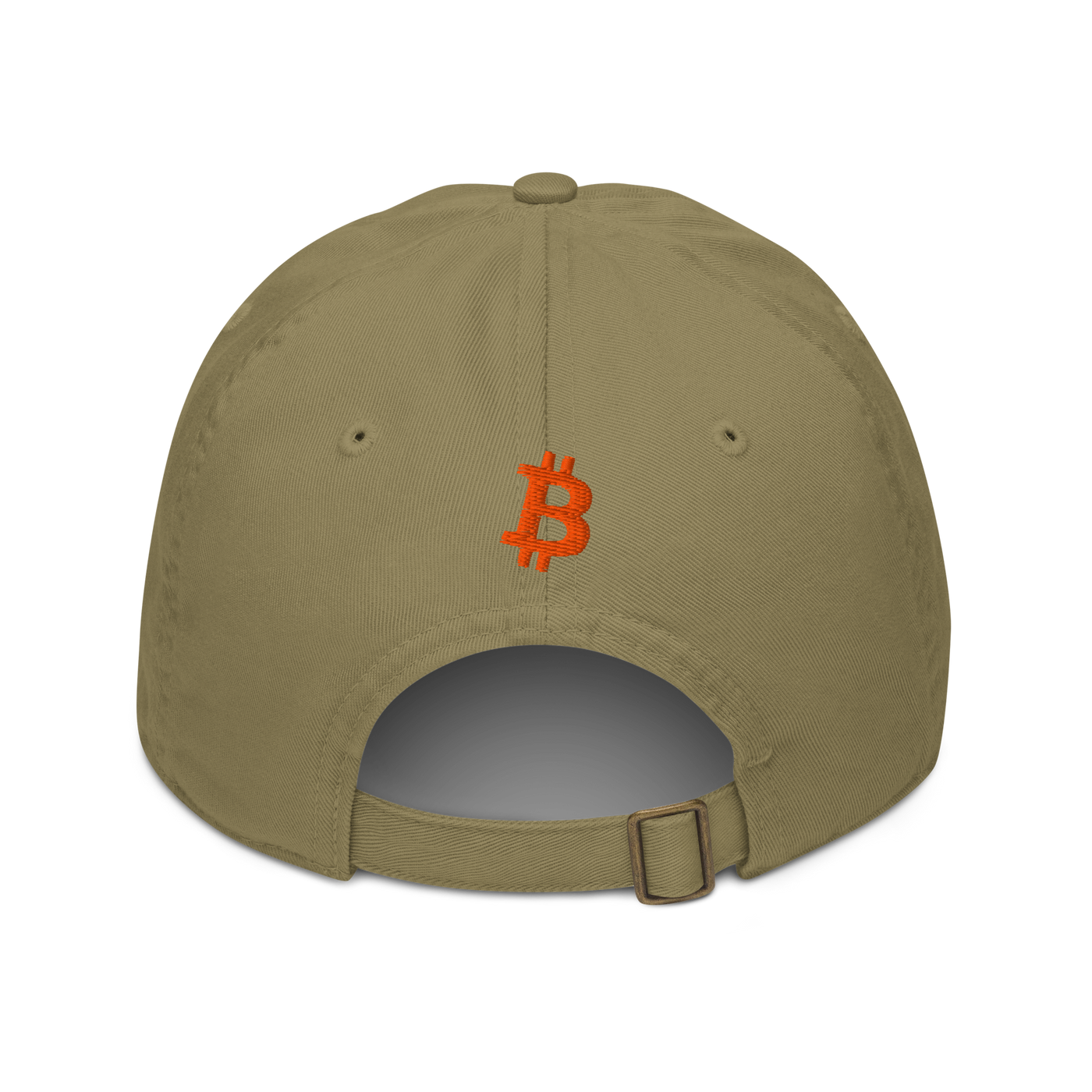 White Rabbit organic bitcoin dad hat in Jungle, back view.