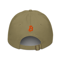 White Rabbit organic bitcoin dad hat in Jungle, back view.