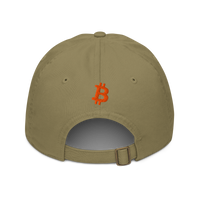 Bitcoin B organic bitcoin dad hat in Jungle, back view.