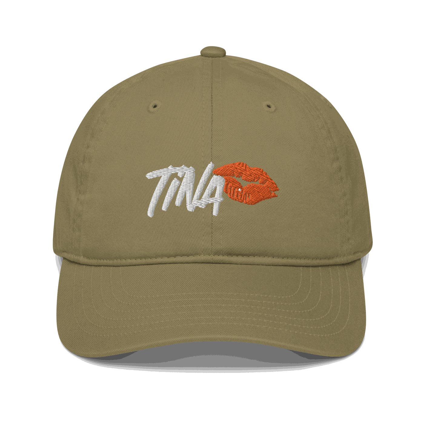 Front view of a jungle colored bitcoin dad hat.