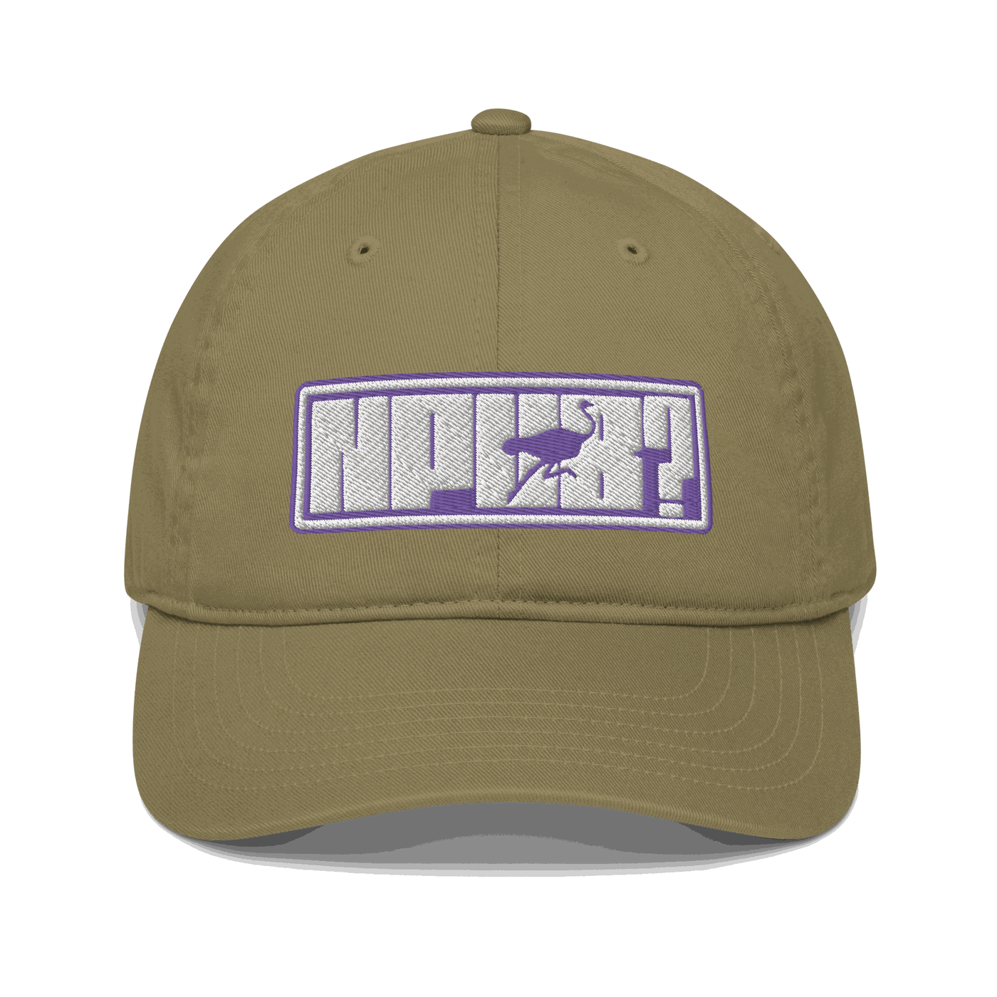 Front view of a jungle colored nostr dad hat.