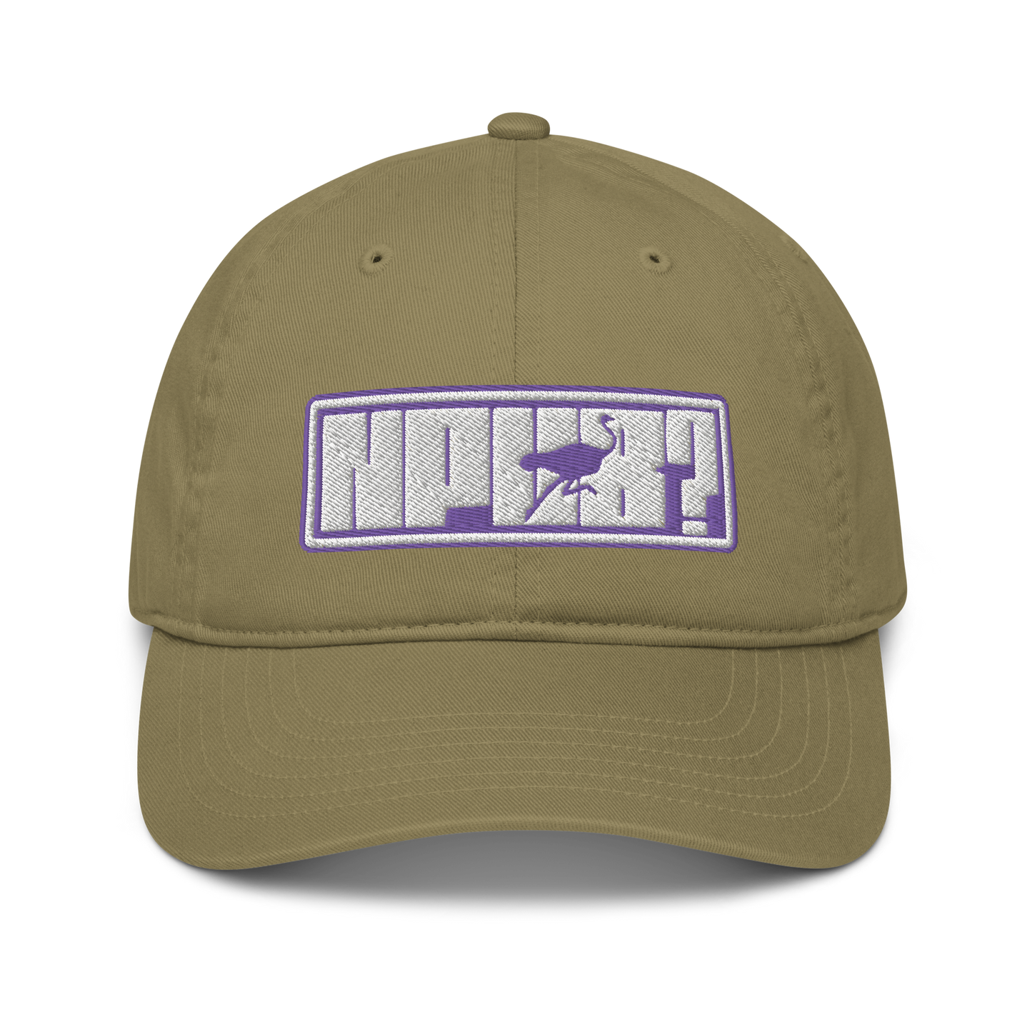 Front view of a jungle colored nostr dad hat.