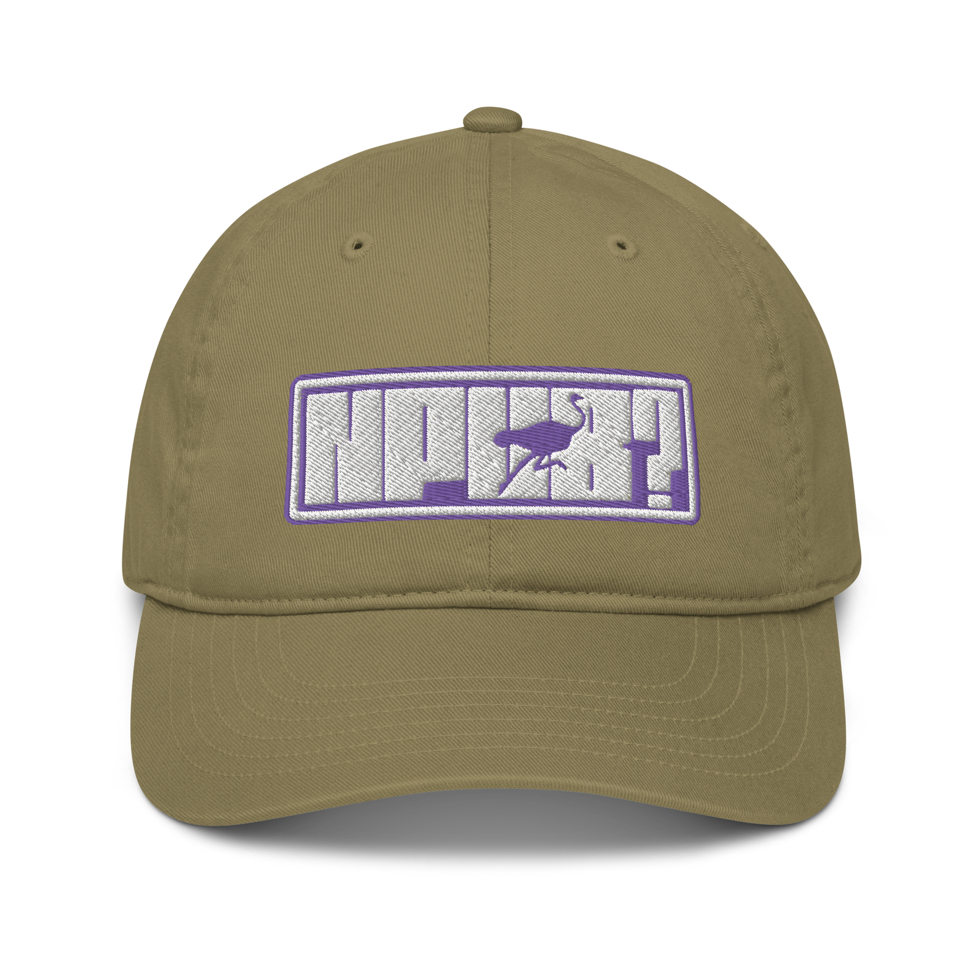 Front view of a jungle colored nostr dad hat.