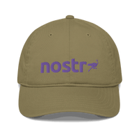 Front view of a jungle colored nostr dad hat.