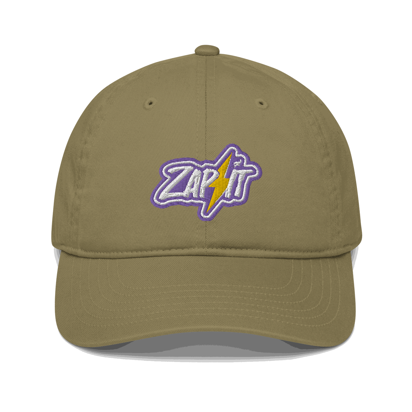 Front view of a jungle colored nostr dad hat.