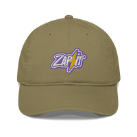 Front view of a jungle colored nostr dad hat.