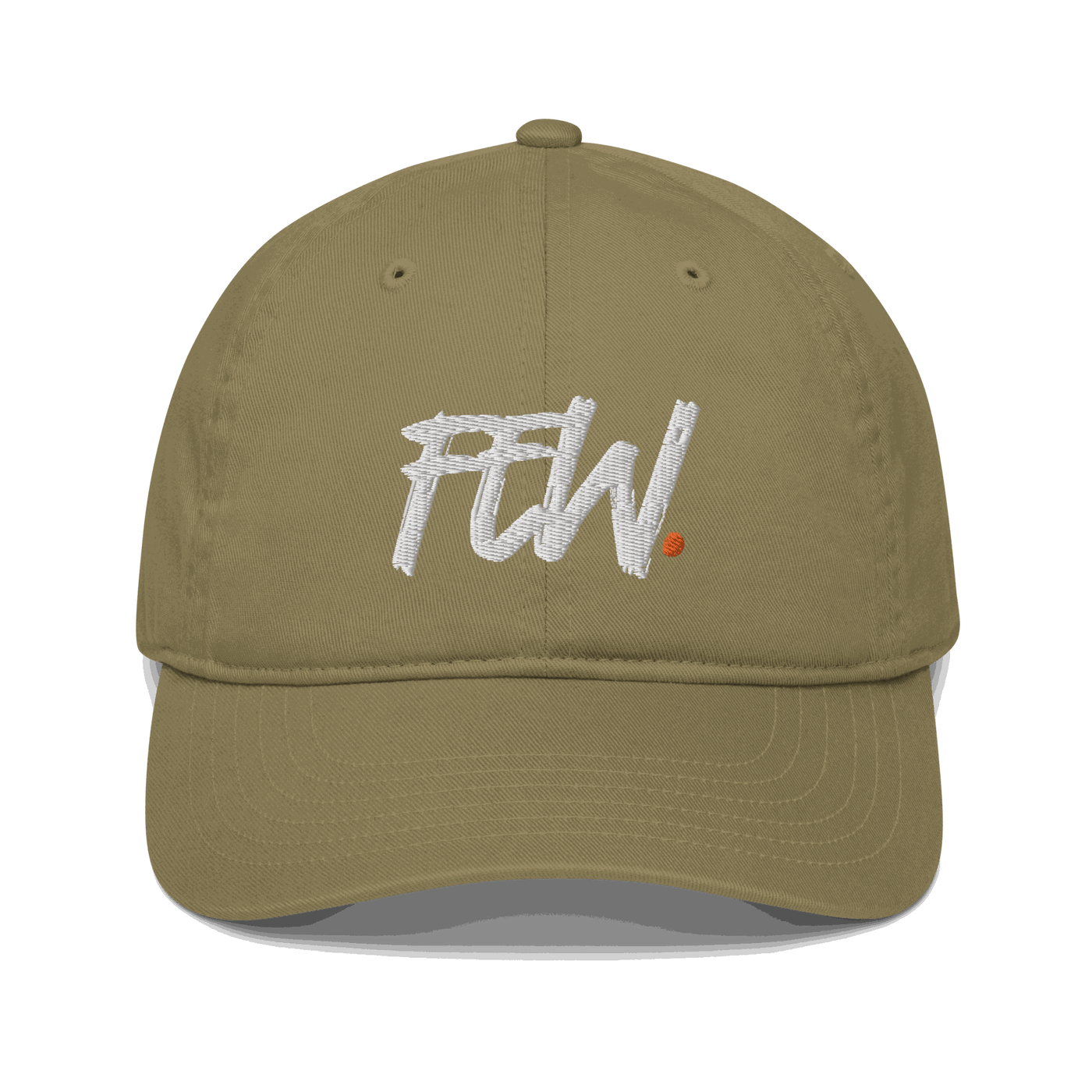Front view of a jungle colored bitcoin dad hat.
