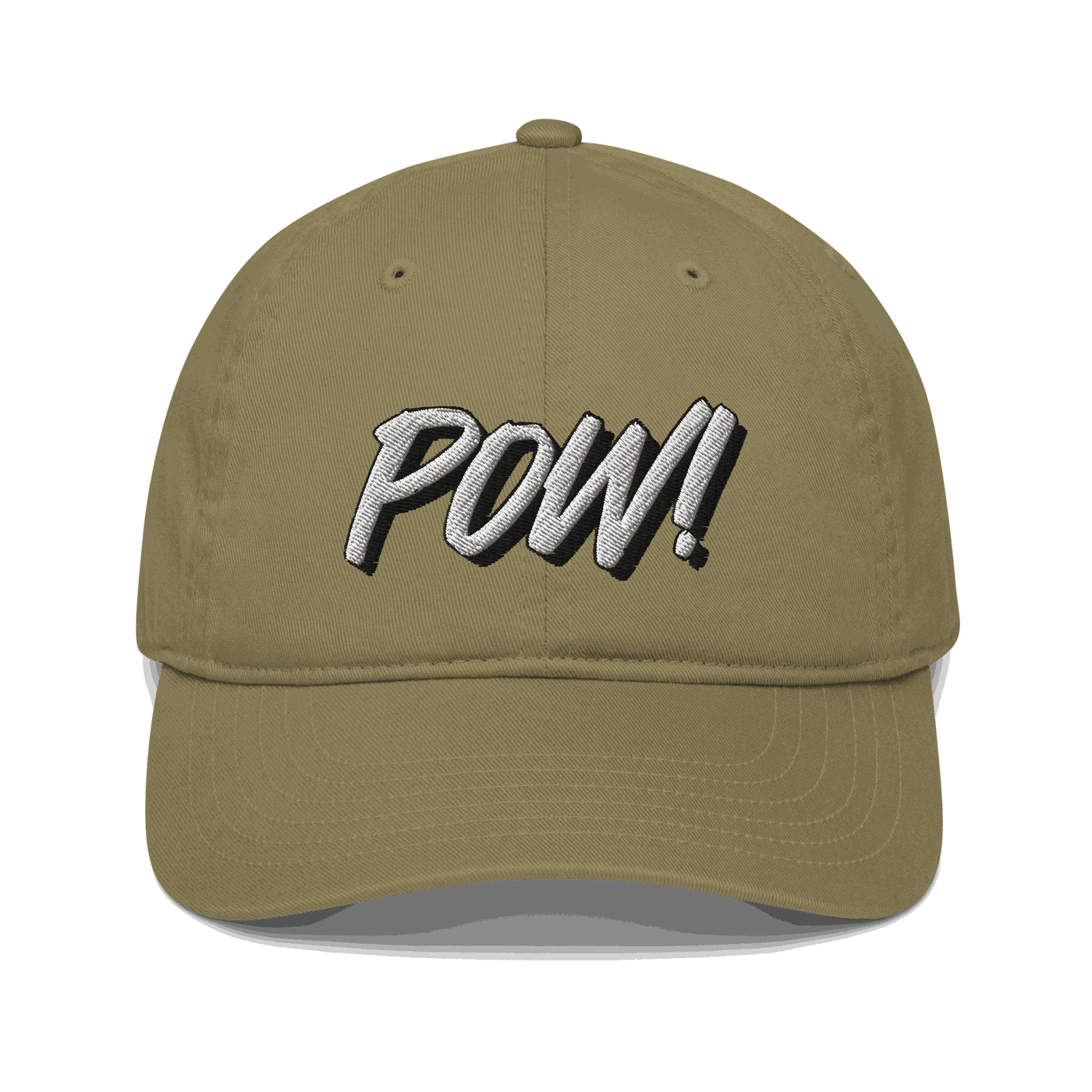POW Front view of a jungle colored bitcoin dad hat.