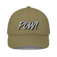 POW Front view of a jungle colored bitcoin dad hat.
