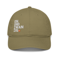 Einundzwanzig organic bitcoin dad hat in Jungle, front view.