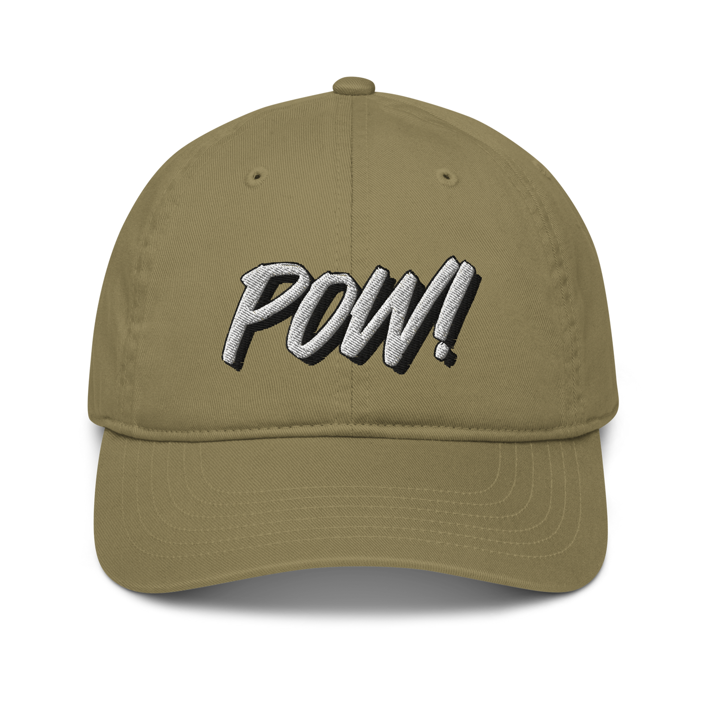 POW! organic bitcoin dad hat in Jungle, front view.