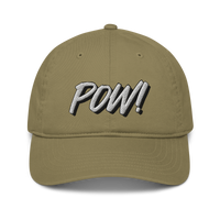 POW! organic bitcoin dad hat in Jungle, front view.