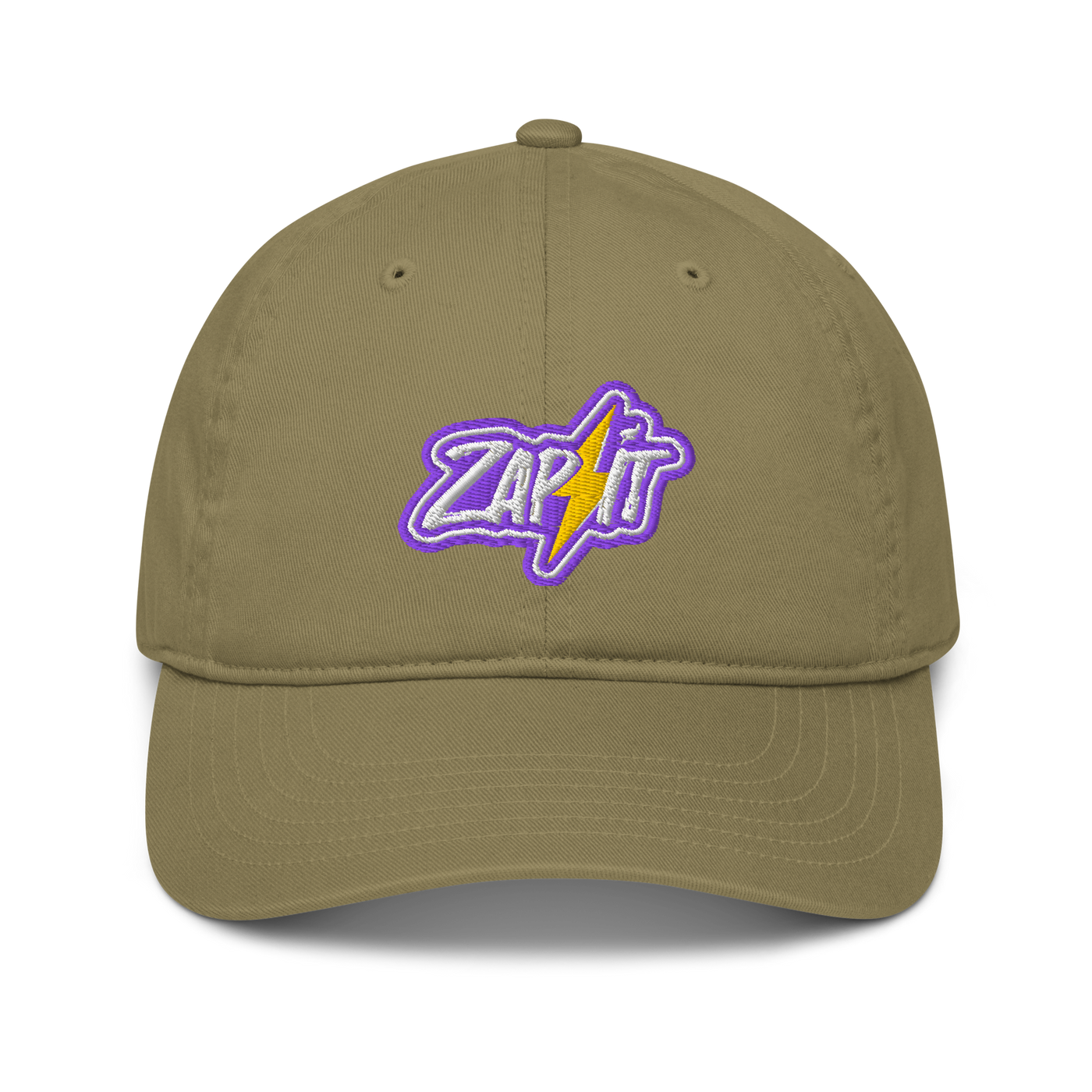 Zap It organic nostr dad hat in Jungle, front view.
