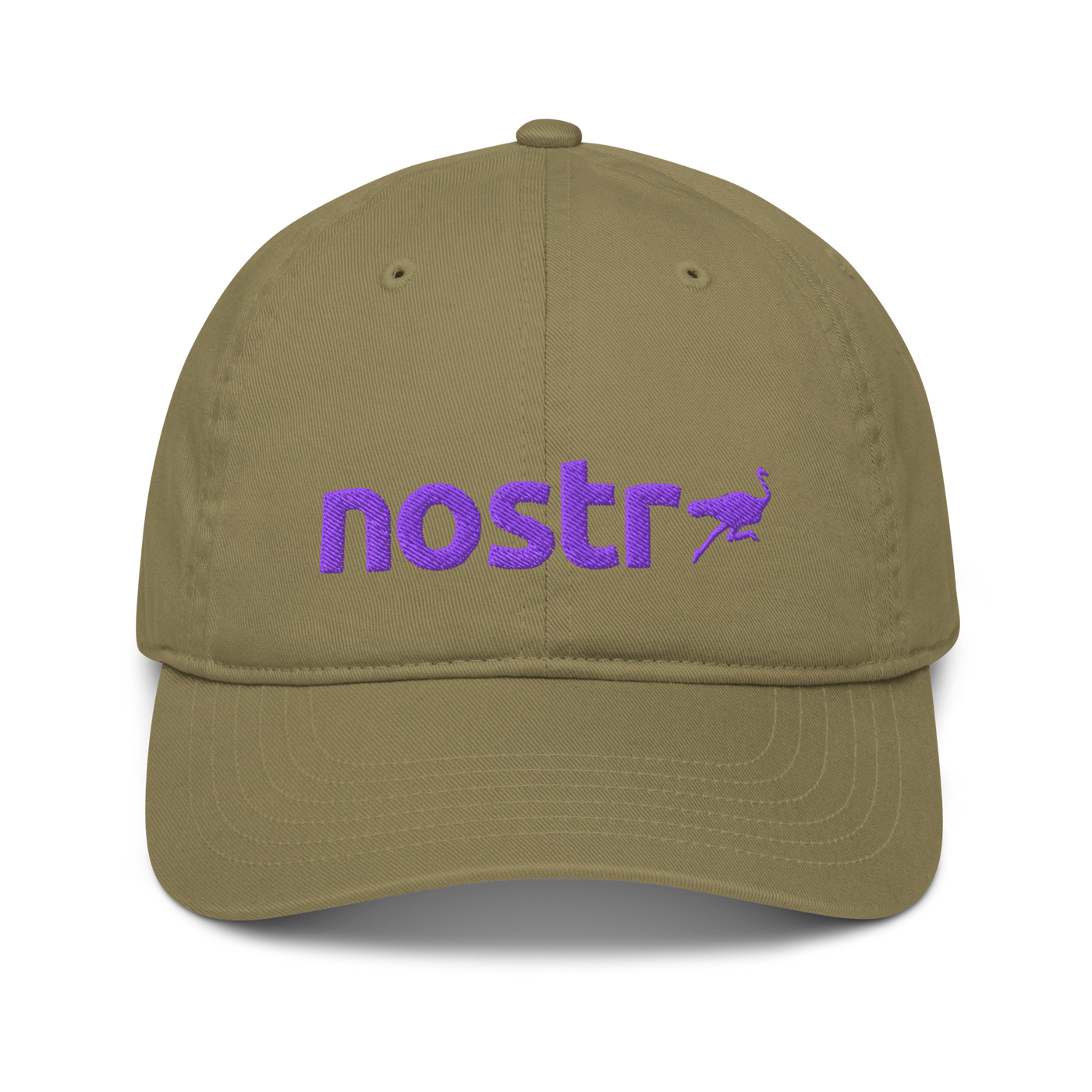 Nostr organic nostr dad hat in Jungle, front view.