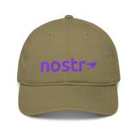 Nostr organic nostr dad hat in Jungle, front view.