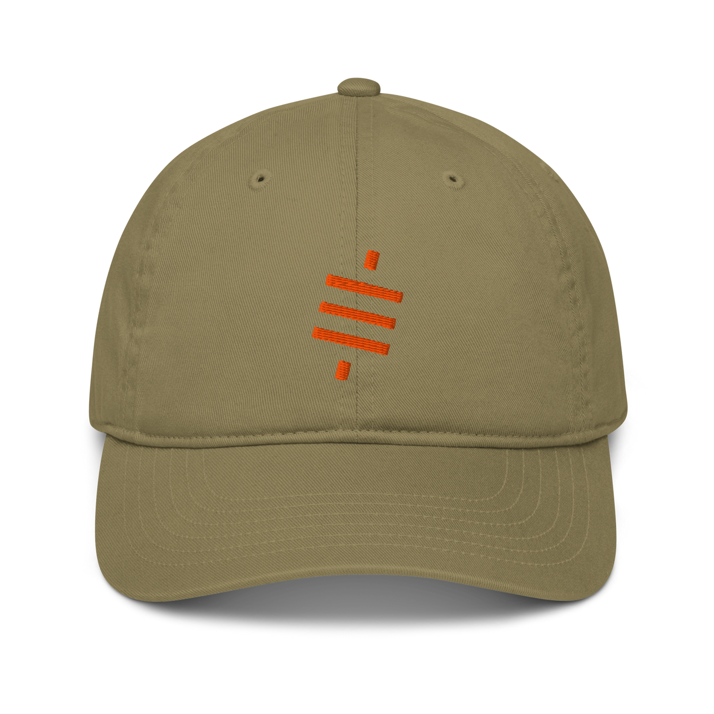 Sats Symbol organic bitcoin dad hat in Jungle, front view.