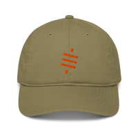 Sats Symbol organic bitcoin dad hat in Jungle, front view.