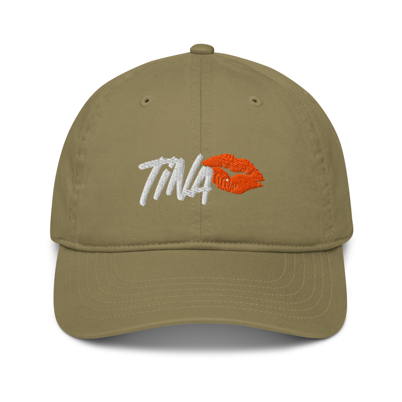 TINA organic bitcoin dad hat in Jungle, front view.