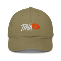 TINA organic bitcoin dad hat in Jungle, front view.