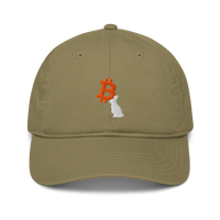 White Rabbit organic bitcoin dad hat in Jungle, front view.