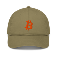 Bitcoin B organic bitcoin dad hat in Jungle, front view.