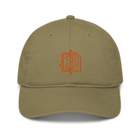 Circuit Board organic bitcoin dad hat in Jungle, front view.