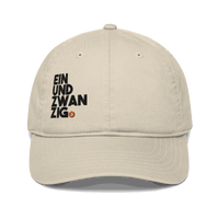 Einundzwanzig organic cotton bitcoin dad hat with adjustable closure and GOTS certification logo