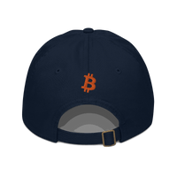 Back view of a pacific blue bitcoin dad hat.