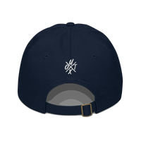 Back view of a pacific blue bitcoin dad hat.