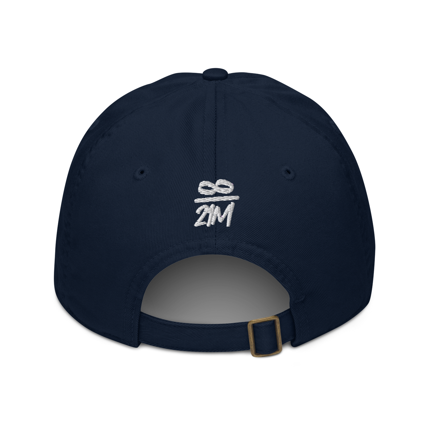 Infinity / 21M organic bitcoin dad hat in Pacific, back view.