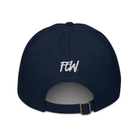 Few. organic bitcoin dad hat in Pacific, back view.