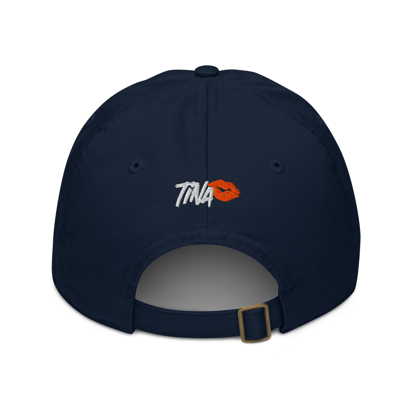 TINA organic bitcoin dad hat in Pacific, back view.