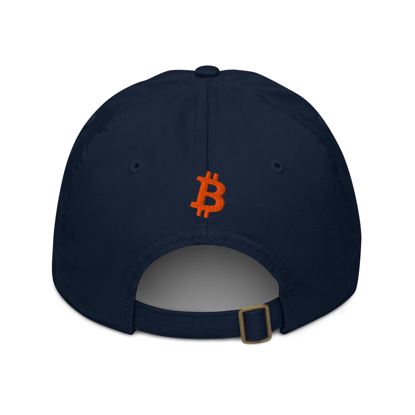 Bitcoin B organic bitcoin dad hat in Pacific, back view.