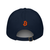 Bitcoin B organic bitcoin dad hat in Pacific, back view.