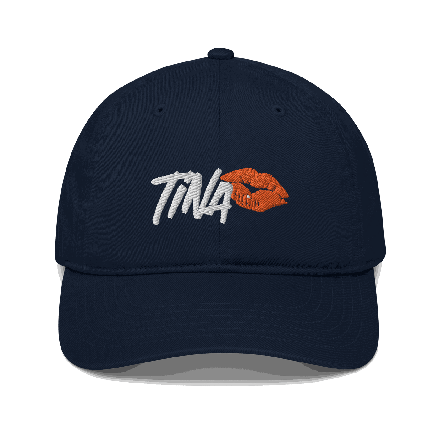 Front view of a pacific blue bitcoin dad hat.