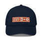 Front view of a pacific blue bitcoin dad hat.