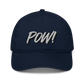 Front view of a pacific blue bitcoin dad hat.