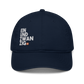 Front view of a pacific blue bitcoin dad hat.