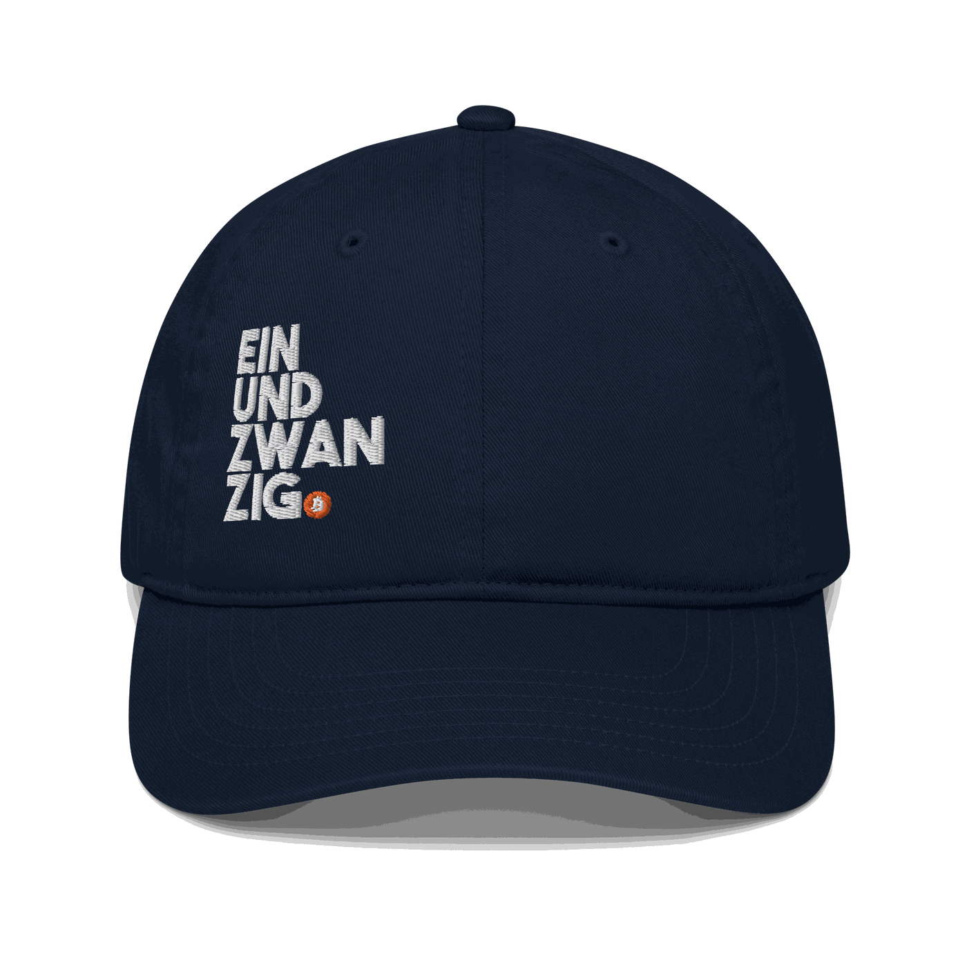 Einundzwanzig organic cotton bitcoin dad hat with adjustable brass slider closure