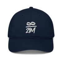Infinity / 21M organic bitcoin dad hat in Pacific, front view.