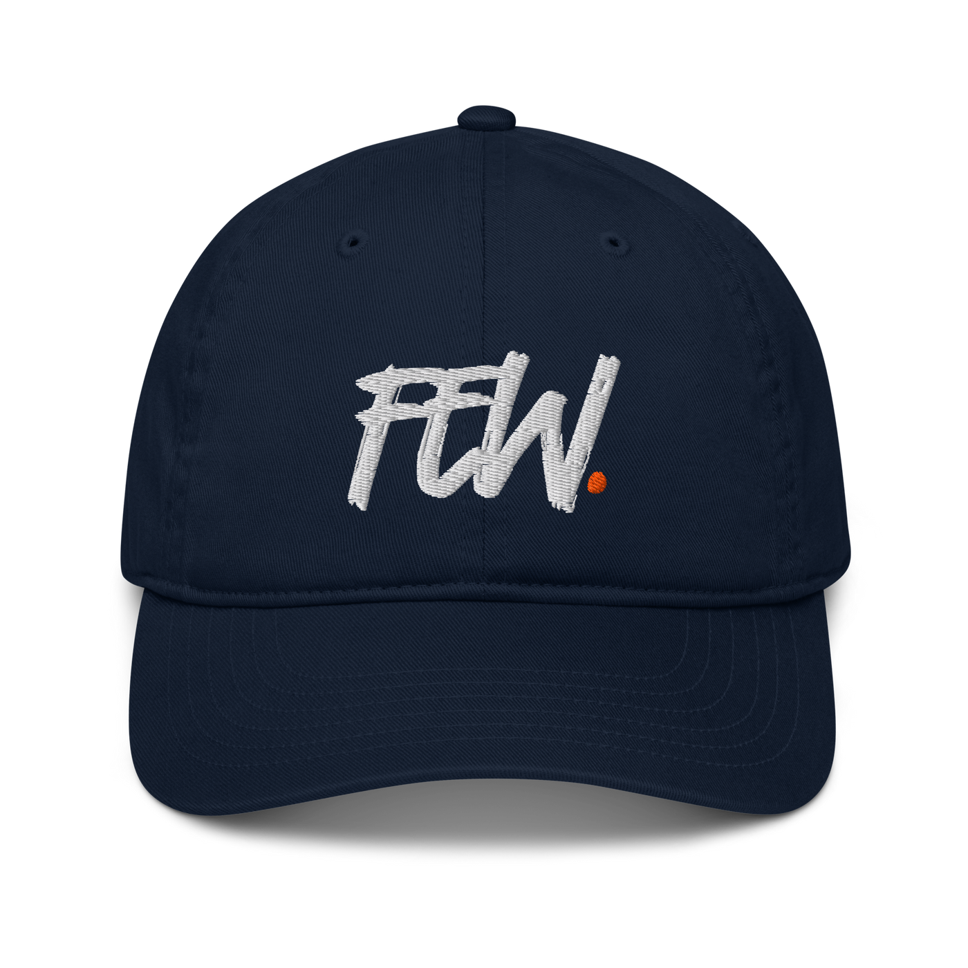 Few. organic bitcoin dad hat in Pacific, front view.
