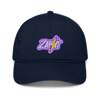 Zap It organic nostr dad hat in Pacific, front view.