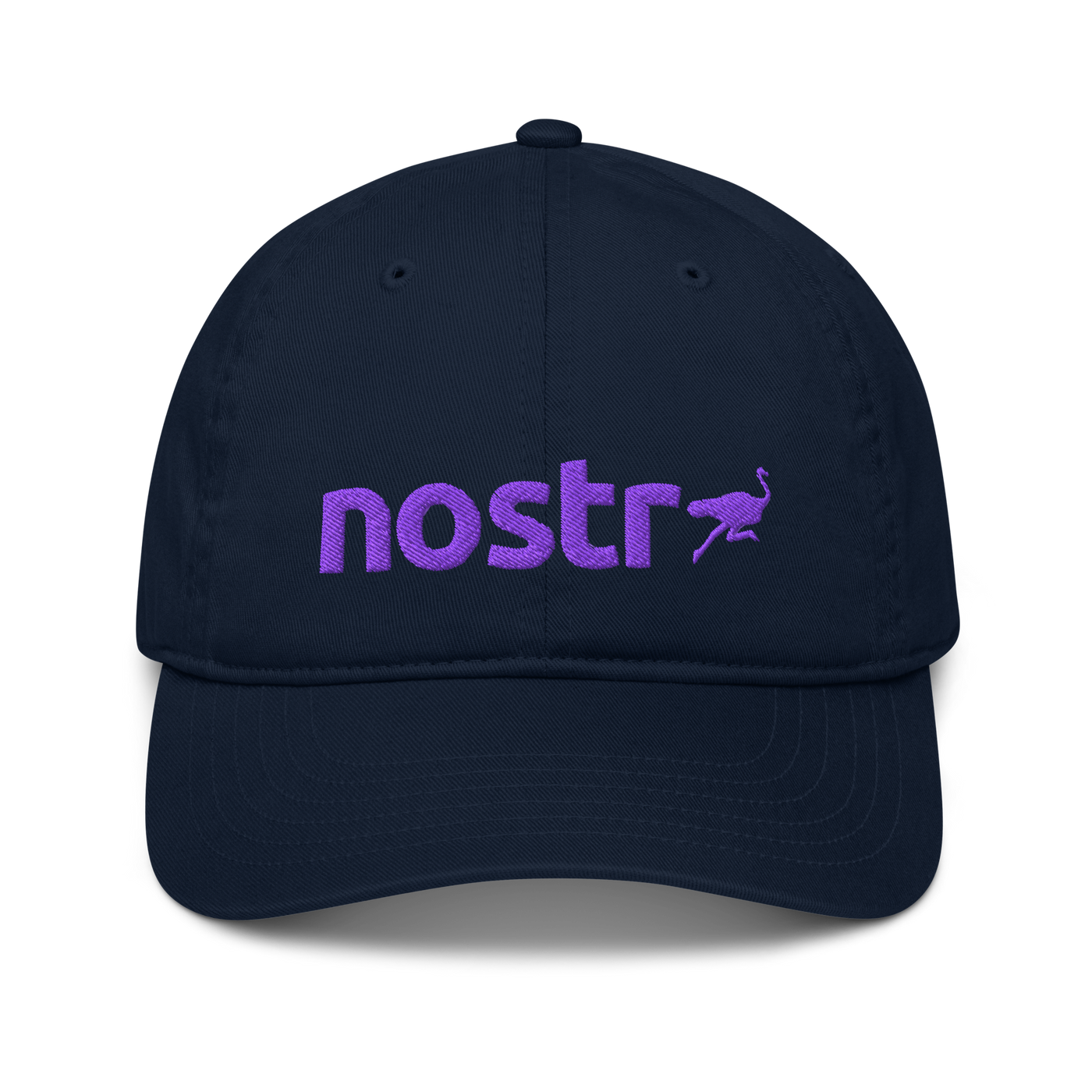 Nostr organic nostr dad hat in Pacific, front view.