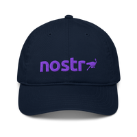 Nostr organic nostr dad hat in Pacific, front view.