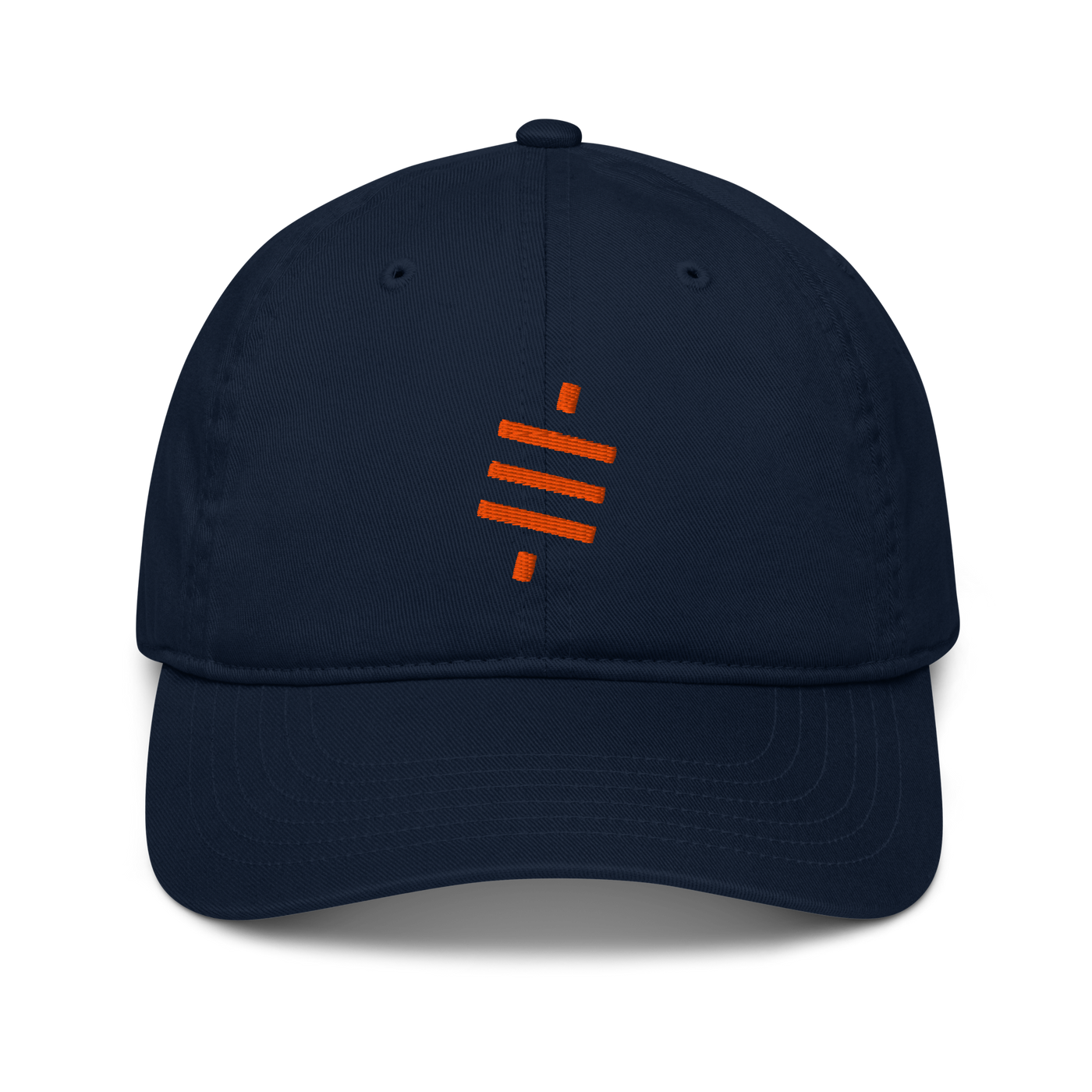 Sats Symbol organic bitcoin dad hat in Pacific, front view.